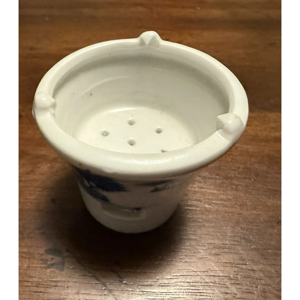 Vintage Chinese Blue and White Pottery Tea Strainer